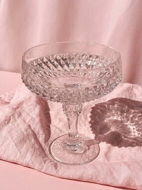 Indiana Glass Clear Cut-Glass Compote with Pink Reflection